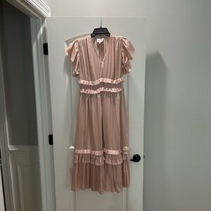 bohme Pink Tiered Midi Sundress with Flutter Sleeves